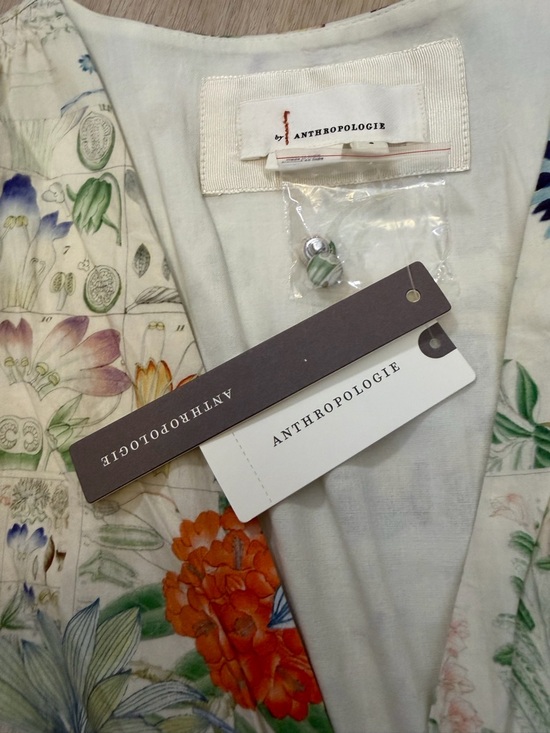 NWT by Anthropologie Floral Cream V-Neck Maxi Dress with Puff Sleeves - Picture 9 of 11